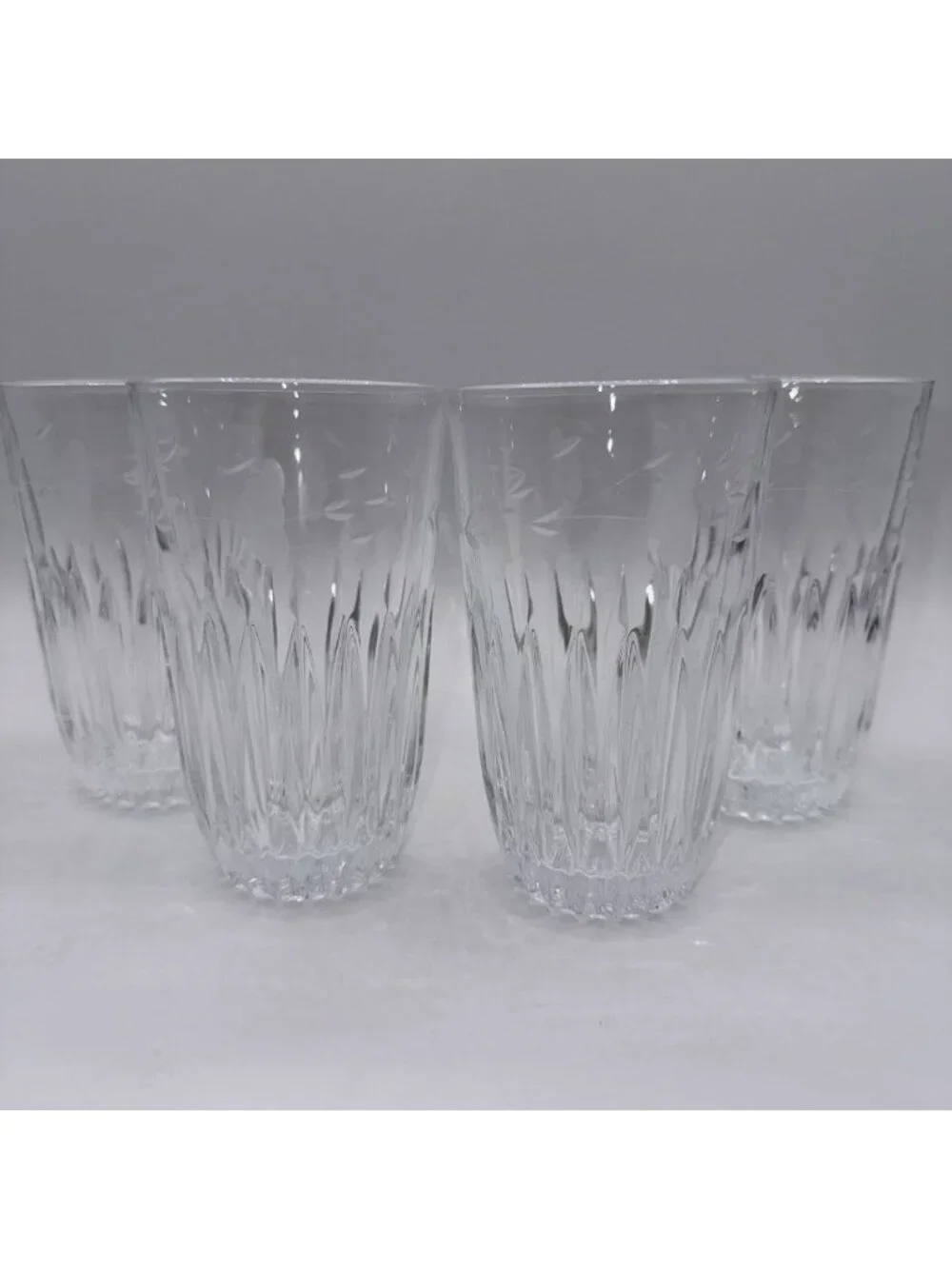 Princess House Heritage 12oz Flat Tumbler Clear Floral Cut Etched Glass Set of 4
